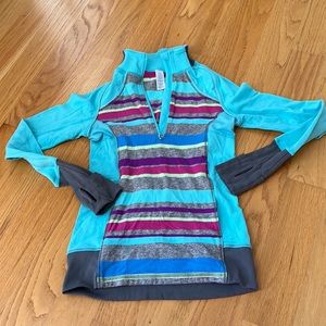 Ivivva Lululemon 1/4 zip pullover jacket 12 light turquoise w/multicolor stripes